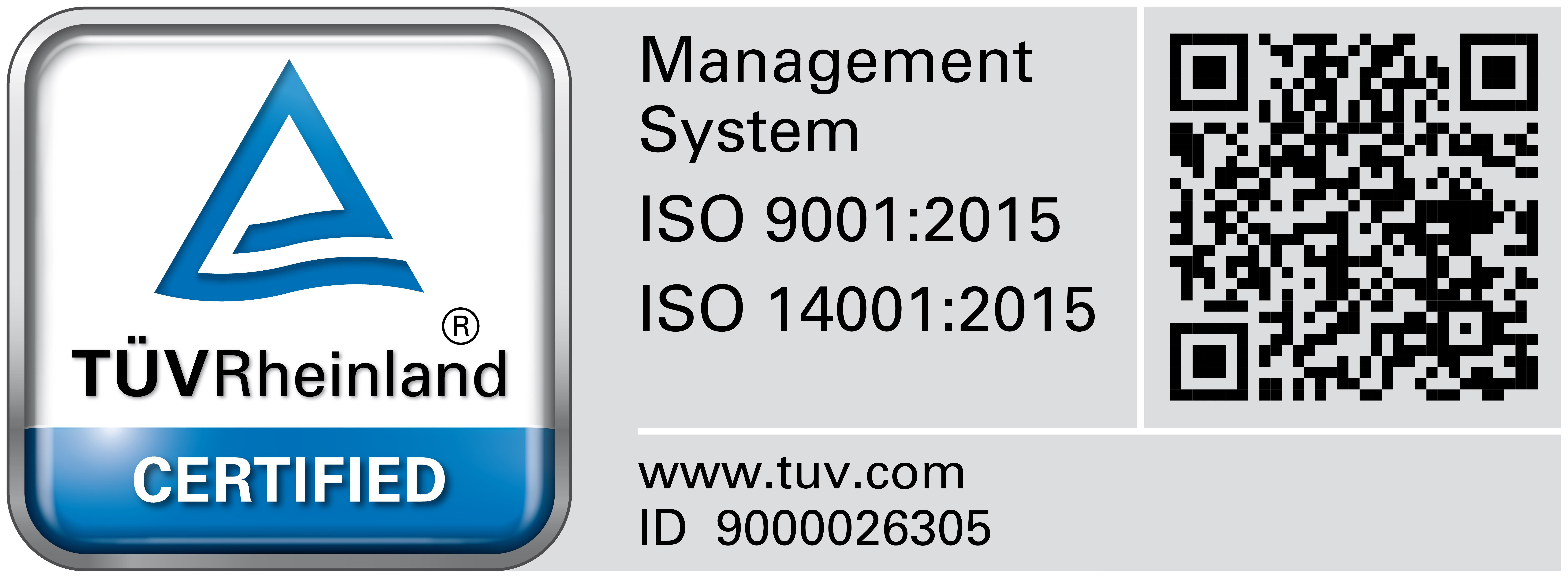 TÜV Rheinland ISO 9001:2015 and ISO 14001:2015 certification